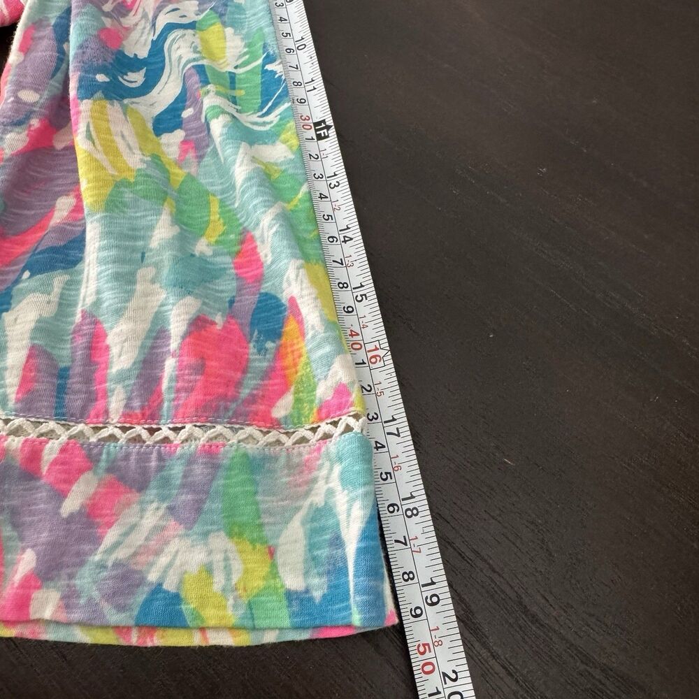 Lilly Pulitzer Colorful Abstract Paint Splash Slub Cotton Tassel Tunic Blouse XL - Picture 10 of 11